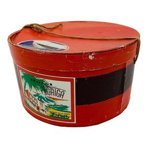 Vintage 40s Hat Box Mademoiselle Jeanne Rauschert Travel Stickers Box